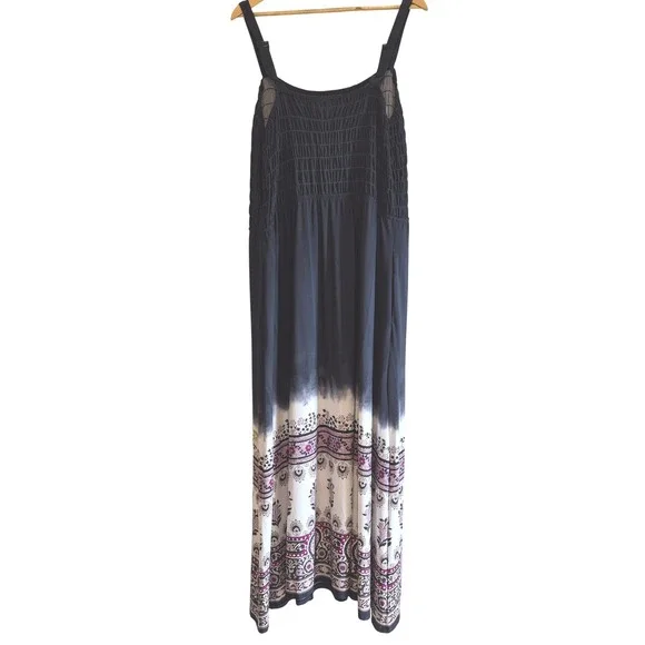 Lane Bryant Navy Ombre Floral Maxi Dress 22/24 2X Smocked Boho Beach Sundress - Picture 8 of 16